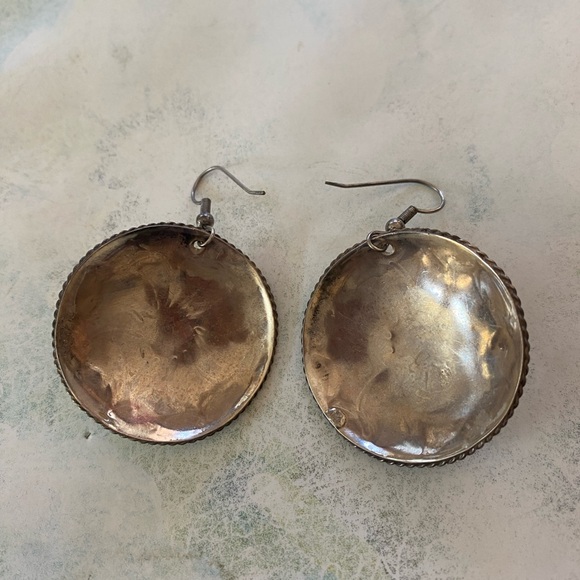 Vintage Navajo Polished Turquoise and Sterling Silver Disc earrings - Picture 2 of 3